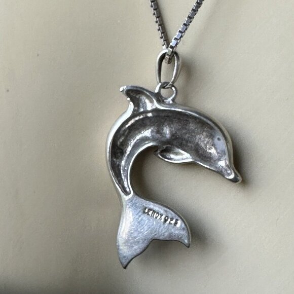 LENOX Sterling Silver Dolphin Pendant Blue Lapis Tail Inlay Chain Necklace 20" - Picture 4 of 10